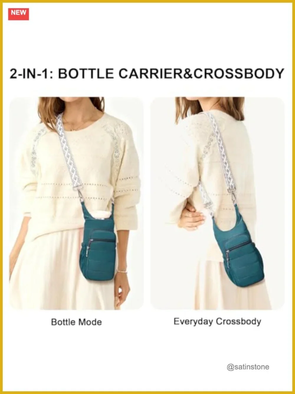 Insulated 40oz Water Bottle Crossbody Bag Carrier Purse with Adjustable Strap